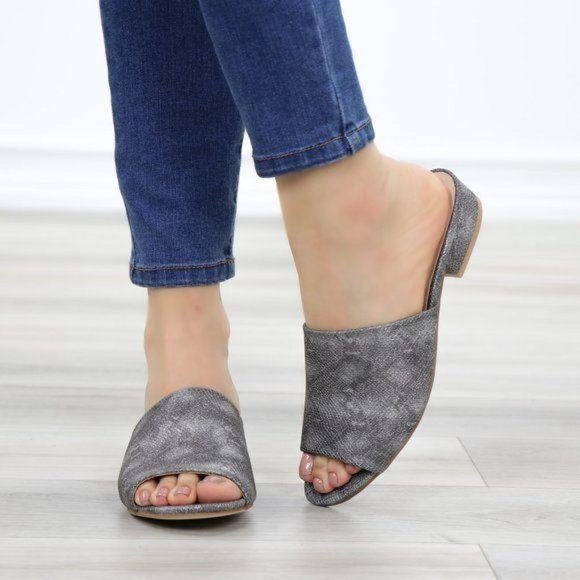 Slip On Loafer Metallic Black Spring Sandal - Picture 9 of 11